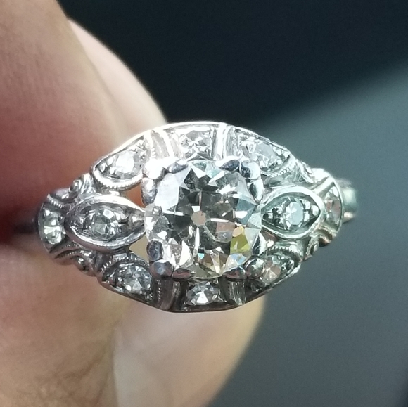 Super sale! Antique Platinum art deco European old mined diamond engagement ring - Picture 14 of 16